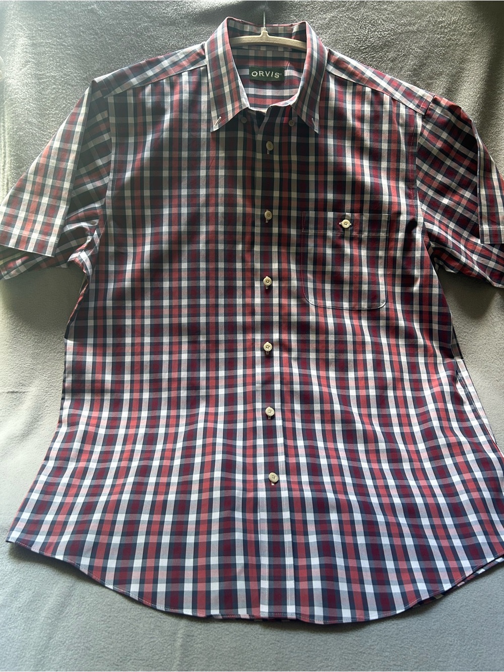Orvis patriotic Men's Short-Sleeve Plaid Button-Down Shirt — Red, Blue & White